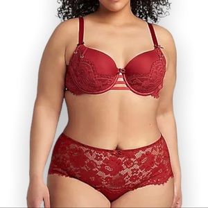 Cacique Seriously Sexy Collection Boost Balconette Bra 48C Red Lace NWT